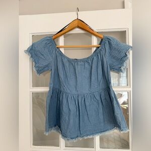 Forever 21 Light Blue Off-Shoulder Peasant Top